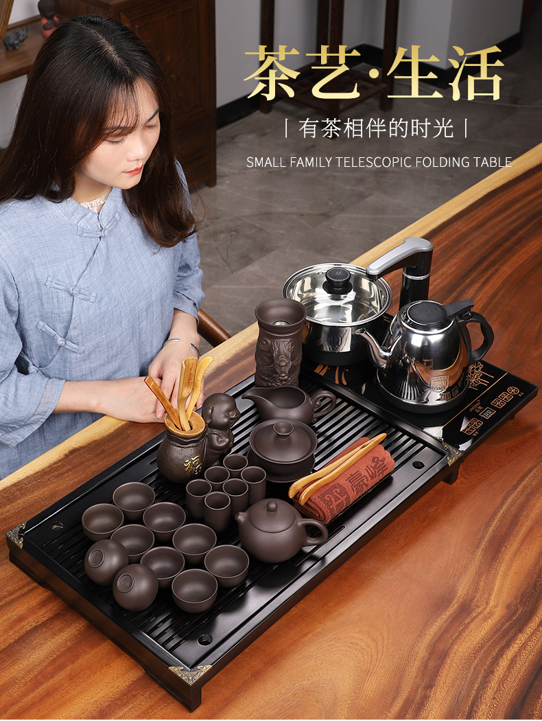 HaoFeng kunfu tea table kettle body electric magnetic furnace solid wood tea tray was purple sand tea set gift boxes