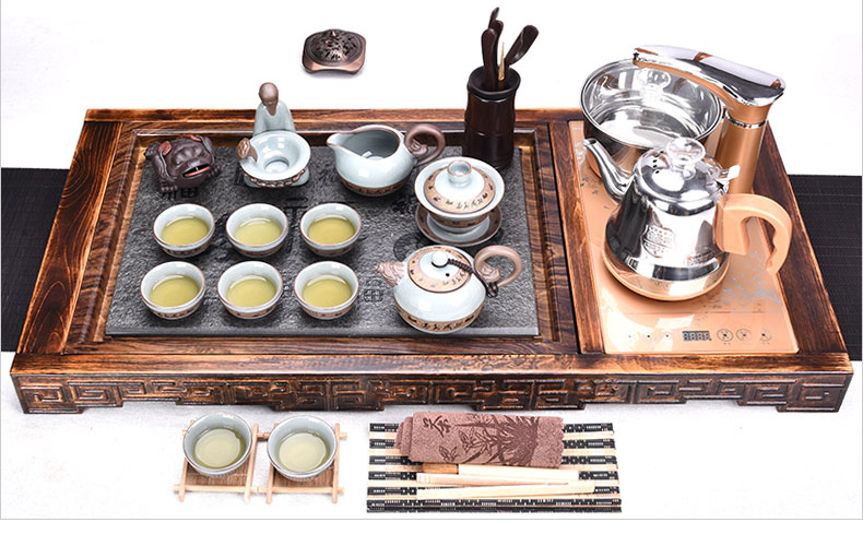 HaoFeng ceramic tea set of household solid wood sharply stone tea tray tea tray induction cooker purple sand teapot teacup