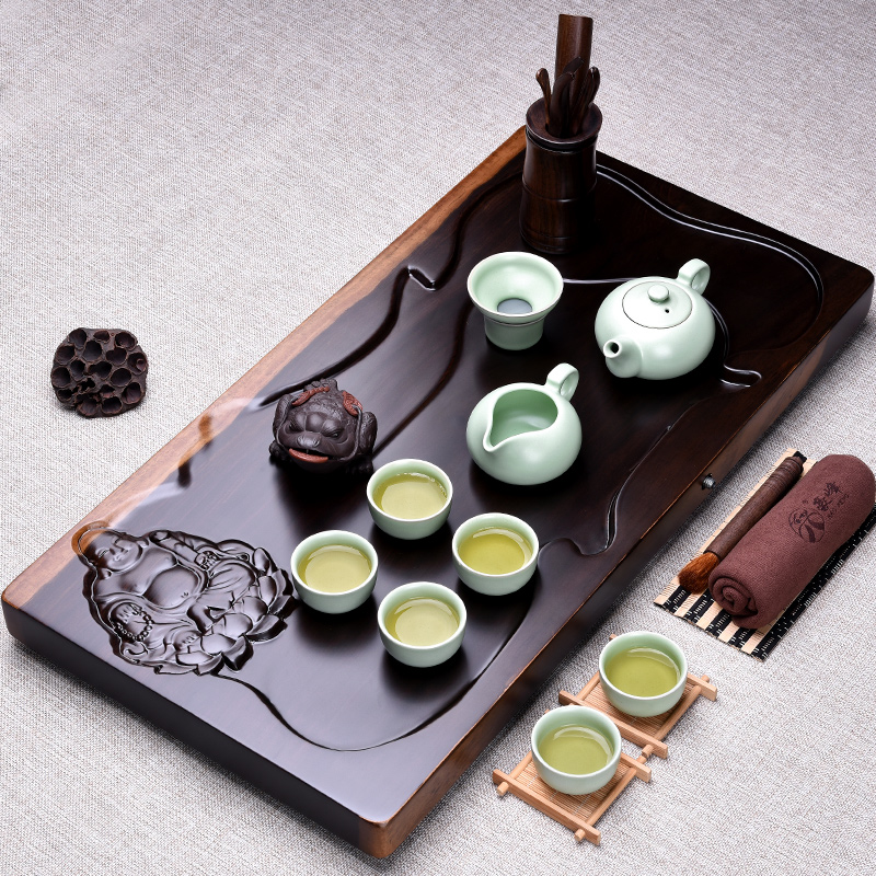 HaoFeng sheet of the ebony kung fu tea tea tea tray table office suit carved tea family tea