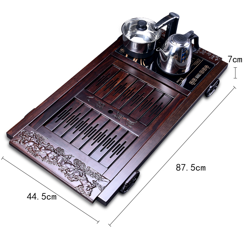 HaoFeng ebony wood tea tray ceramic gifts sets of a complete set of violet arenaceous kung fu tea set with four unity of electrical appliances