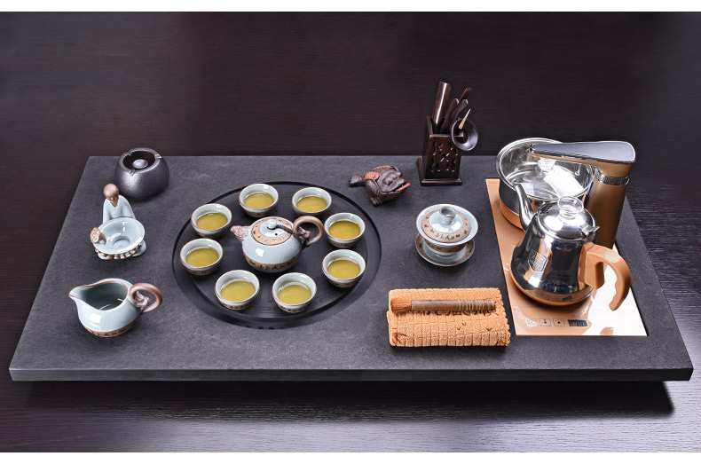 HaoFeng ceramic tea set suit household sharply stone solid wood tea tray was kung fu tea tea purple sand teapot teacup