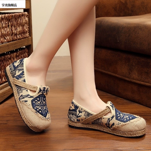 Трендовые этнические туфли, слипоны, сандалии, тапочки, из хлопка и льна, этнический стиль, осенние