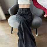 Черные осенние джинсы, демисезонные дизайнерские штаны для отдыха, свободный крой, высокая талия, оверсайз