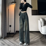 Осенние джинсы, флисовые демисезонные ретро штаны для отдыха, свободный крой, высокая талия, ностальгия, оверсайз