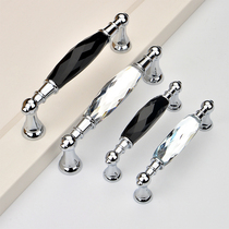 European wardrobe cabinet door crystal handle fashion drawer diamond black door handle white diamond silver long handle
