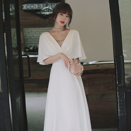 Белое вечернее платье большого размера для женщин, новый стиль 2025, элитное легкое роскошное нишевое атласное платье для помолвки с сертификатом высокого класса