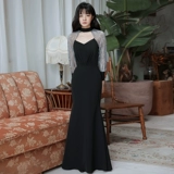 Черное вечернее платье, элитная дизайнерская юбка, французский стиль, изысканный стиль