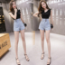 Mùa hè mỏng denim quần short eo 2020 mới ánh sáng màu một chữ cực cao của phụ nữ để che cơ thể rốn mỏng 