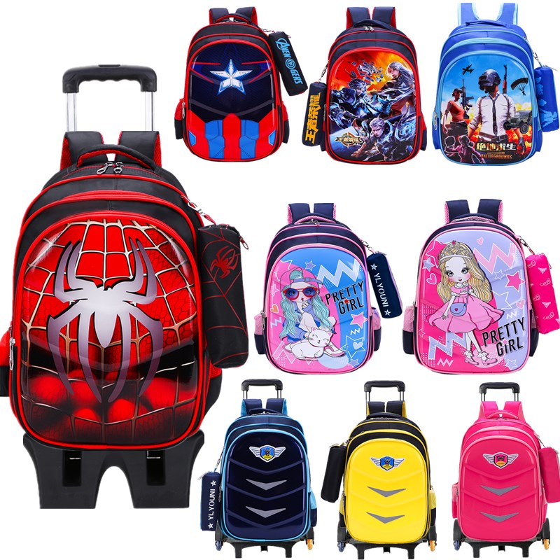 Pull rod school bag male waterproof primary school students 3-45 grades three or six wheel children 6-12 years old climbing stairs detachable male girls