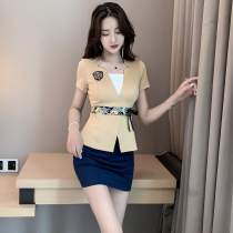 Hotel front desk overalls set female sexy belly health Hall sauna club foot foot bath technician work clothes