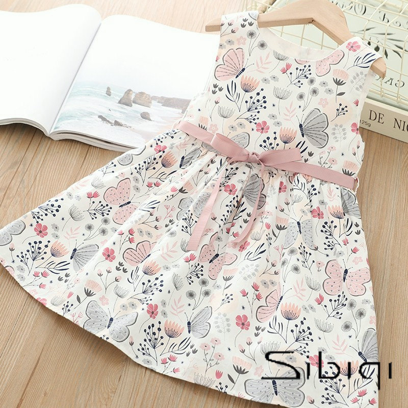 2022 Summer Children's Clothing Trend Children's Floral Dress Girls Cotton Butterfly Printed Princess Dress