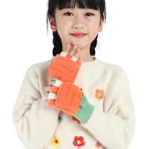 Childrens gloves winter for infants and toddlers cute half-finger knitted childrens five-finger writing boys and girls keep warm in winter