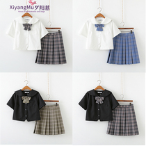 Summer jk uniform skirt genuine full set of white shirts basic style grid skirt Girls original primary school school style suit
