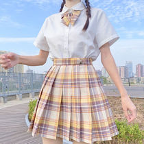 Summer jk uniform skirt genuine original Yamabuki student school uniform basic short-sleeved shirt jk grid skirt suit full set