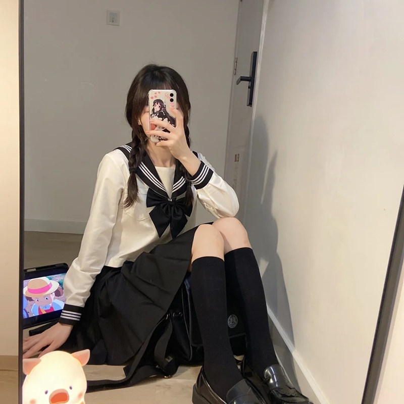 JK Uniform Dress Genuine Spring Fall Black Three Ben Original Sailor Suit Children Schoolgirl College Wind Suit Full Set Dress