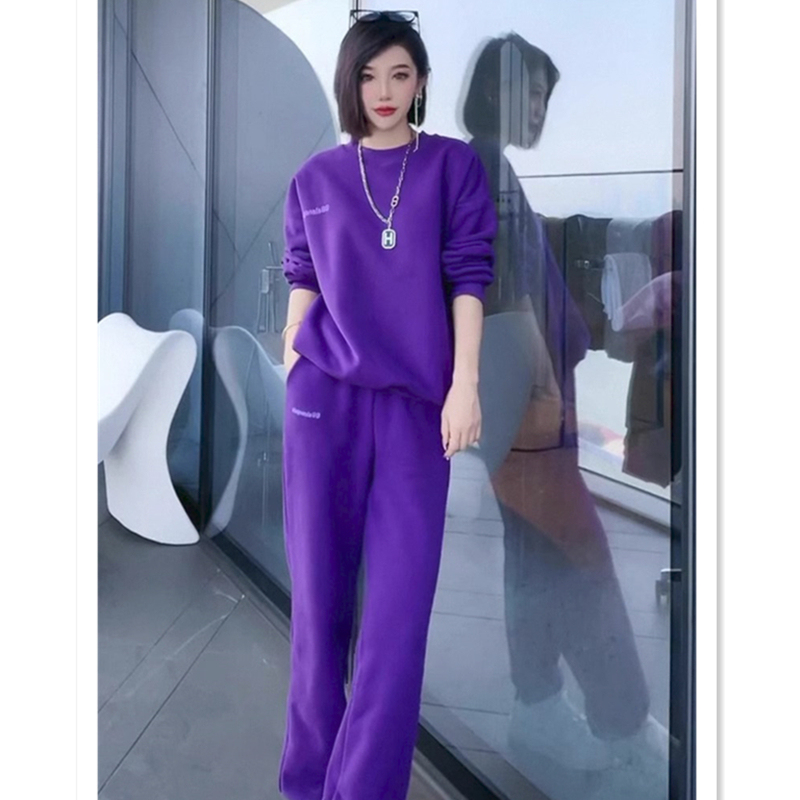Purple Casual Sports Suit for Women 2025 Spring New Fashion Age-Reducing Slimming Sweatshirt and Jogger Pants Two-Piece Set