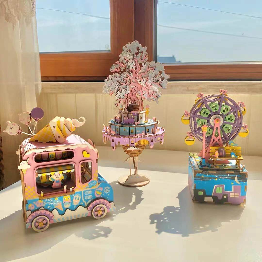 If morpho comes to wood eight-tone box creative gift girl princess music box diy hand assembled model cloud end-Taobao