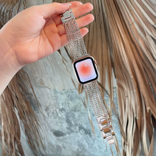Creative AppleWatch Strap Metal Iwatch Watch Se Watch Bess 5/6 Sports 3/4 Multi-Chain New Model 38 Premium 44/42/40 мм летняя музыкальная замена для девочек.