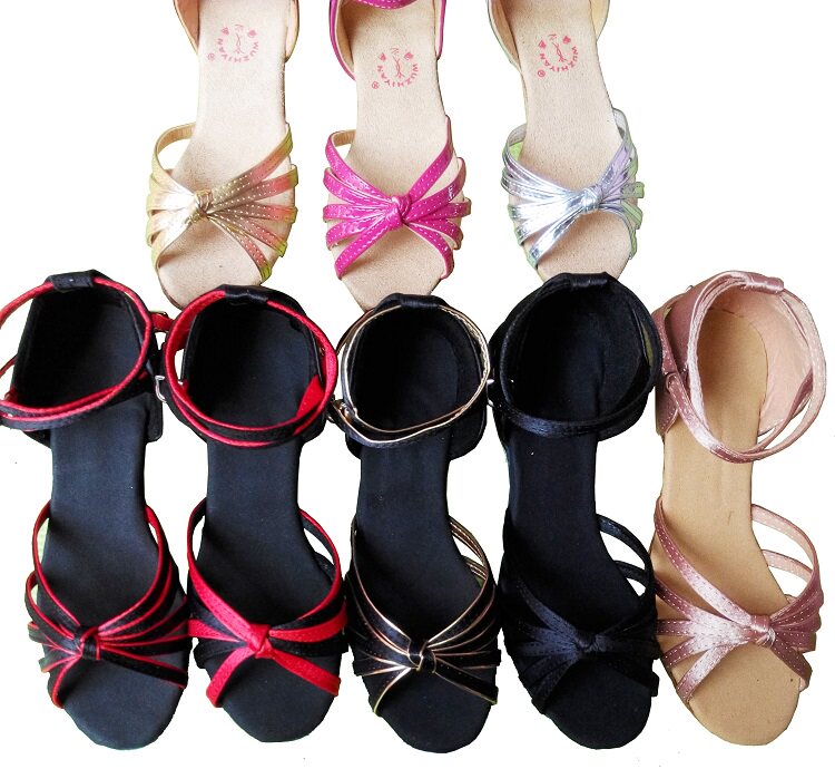  Latin dance shoes girls Latin shoes girls girls'girls' spring with soft bottom satin knotted adult female dance
