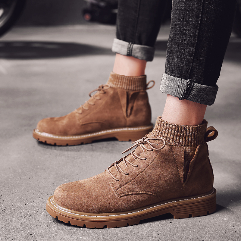 Autumn high-top leather shoes men's single shoes men's Martin shoes brogue boots all-match trendy shoes heightening casual men's boots