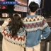Quần áo mùa thu 2018 mới bf gió lỏng in áo len phiên bản Hàn Quốc của áo len nam áo khoác ulzzang áo đôi mùa đông Cặp đôi áo len