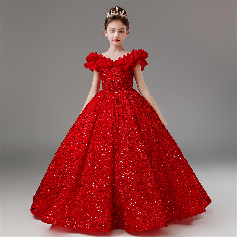 Children's Dress Red High-End Girls' June 1St Host Piano Performance Dress Tenth Birthday Princess Dress Summer