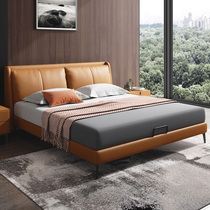 Italian light luxury leather bed Minimalist double wedding bed 1 8m master bedroom high-end modern minimalist Nordic soft bed storage box