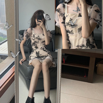 Summer 2020 new womens large size bubble sleeve skirt temperament goddess fan clothes slim slim slim dress