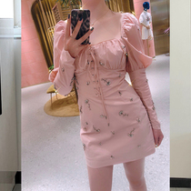 2020 Autumn new womens wear size waist thin temperament skirt French square collar high-end socialite dress