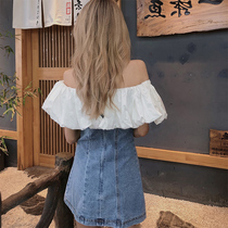 Summer 2021 new womens plus size sexy shoulder skirt temperament denim skirt waist slim dress