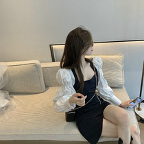 Fa-style retro Hepburn Annual meeting small gown square collar dress with dress small black dress 2021 Early spring style new womens dress