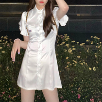 2021 Summer New Women Plus Size White Polo Skirt Temperament Goddess Fan Clothes French Shirt Dress