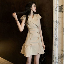 2020 summer dress new womens large size suit double breasted skirt summer temperament goddess fan dress dress