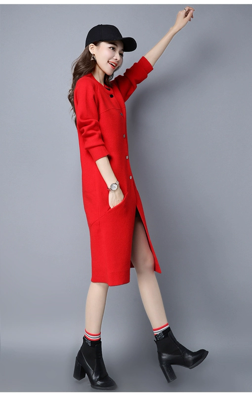 Áo len dệt kim mới của phụ nữ phần dài thời trang dài tay qua đầu gối để đón năm 2020 và mùa thu áo len lỏng của Hàn Quốc - Áo len cổ chữ V