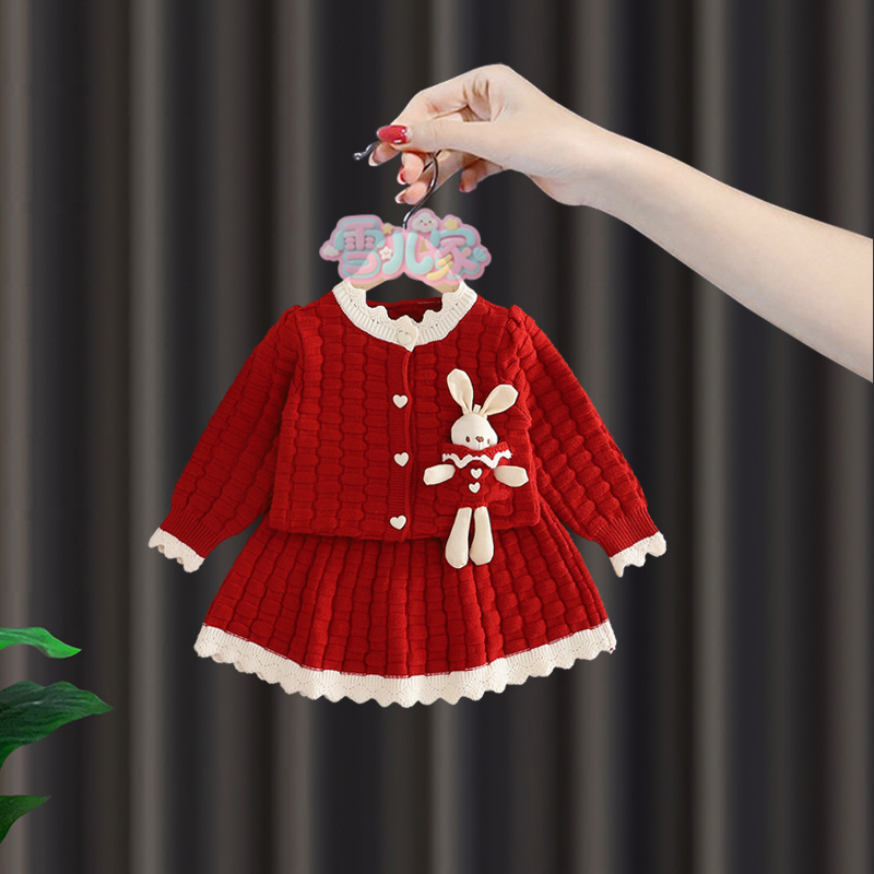 One-Year-Old Girl's Dress, Girl's Winter Dress, New Year's Sweater Suit, Baby's Autumn and Winter New Year's Clothes, Princess Dress