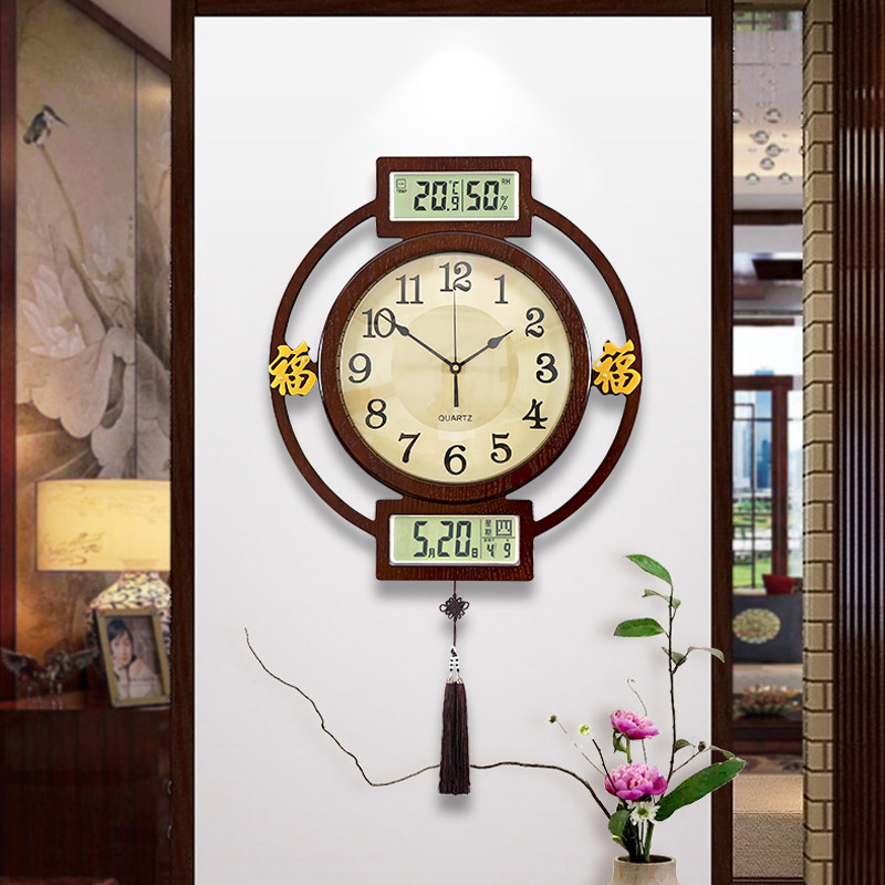 New Chinese hanging clock Home Genguan Living Room China Wind Clock Round Wooden Fashion Dining Hall Hung Wall Airwaves Watch