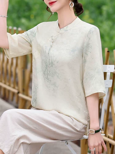 Летняя одежда для матери, комплект, летняя футболка с коротким рукавом для пожилых людей, для среднего возраста, в западном стиле