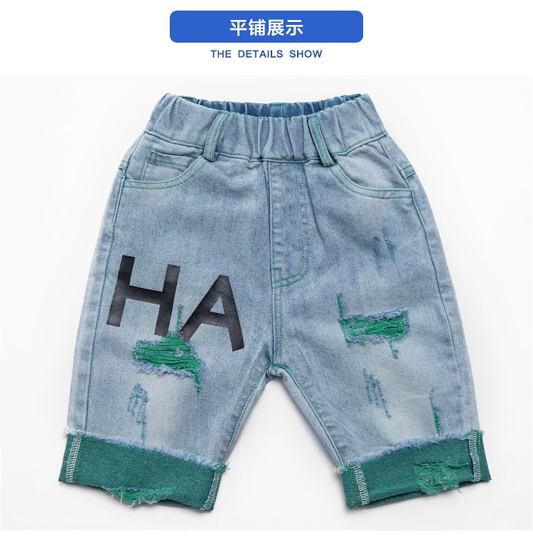 Con trai cắt quần mùa hè mỏng phần trẻ em quần short nước ngoài lỗ bé quần jeans mùa hè quần trẻ em quần thủy triều - Quần