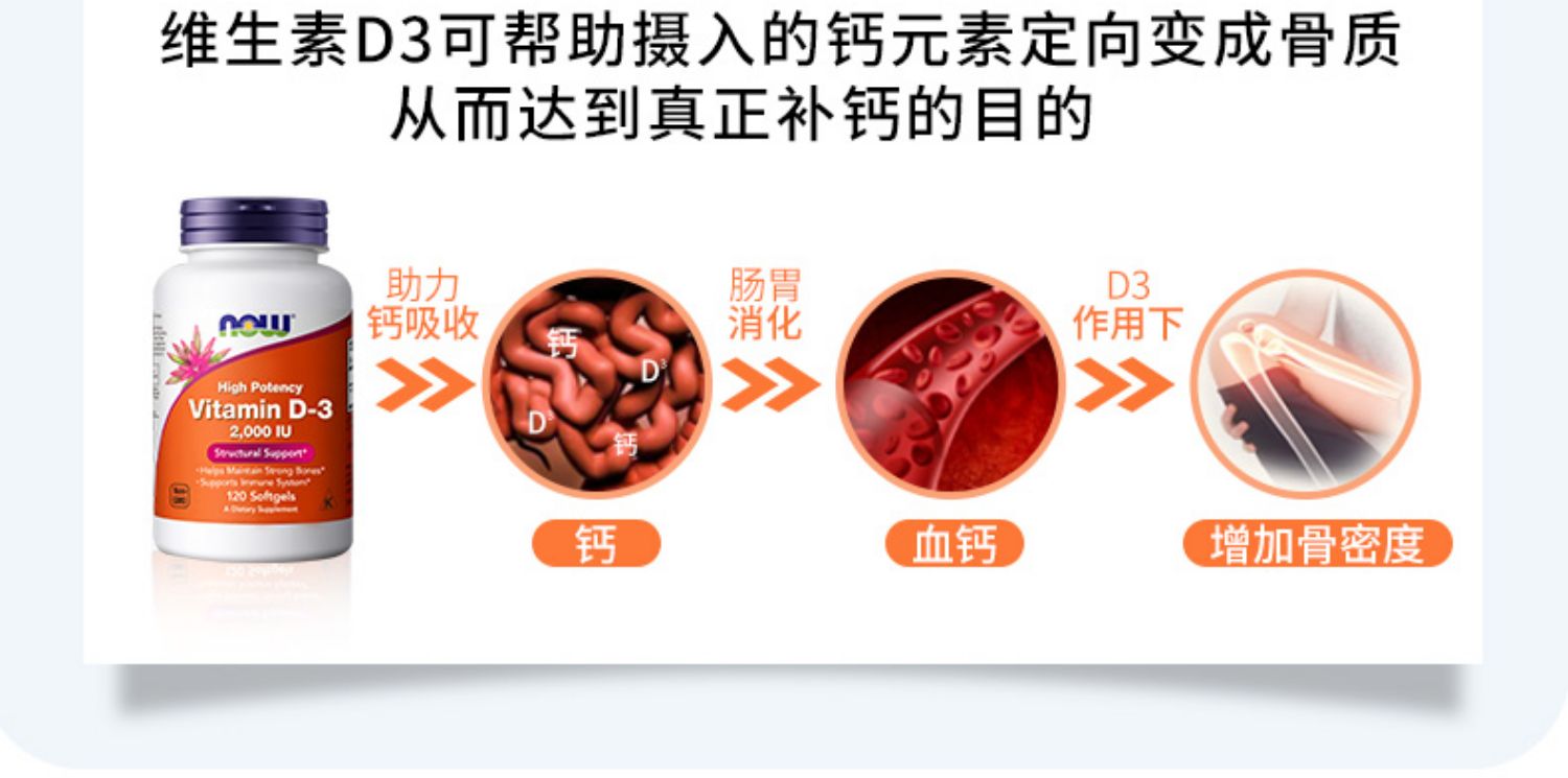 美国进口诺奥维生素VD3钙软胶囊120粒*2瓶