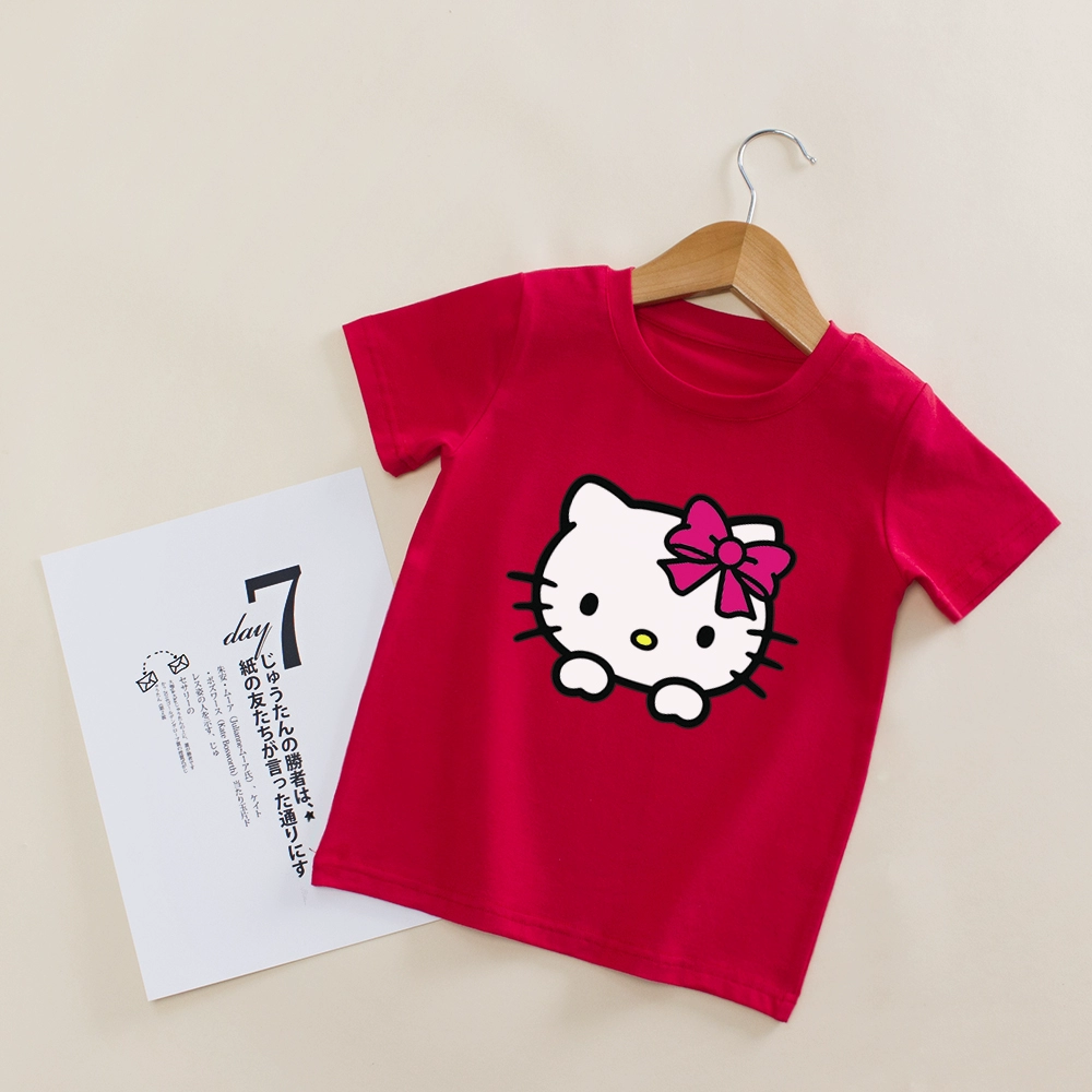 Quần áo trẻ em Hello kitty cô gái mùa hè Áo thun ngắn tay Hàn Quốc bé kt quần áo mèo Hello Kitty phong cách nước ngoài hàng đầu - Áo thun