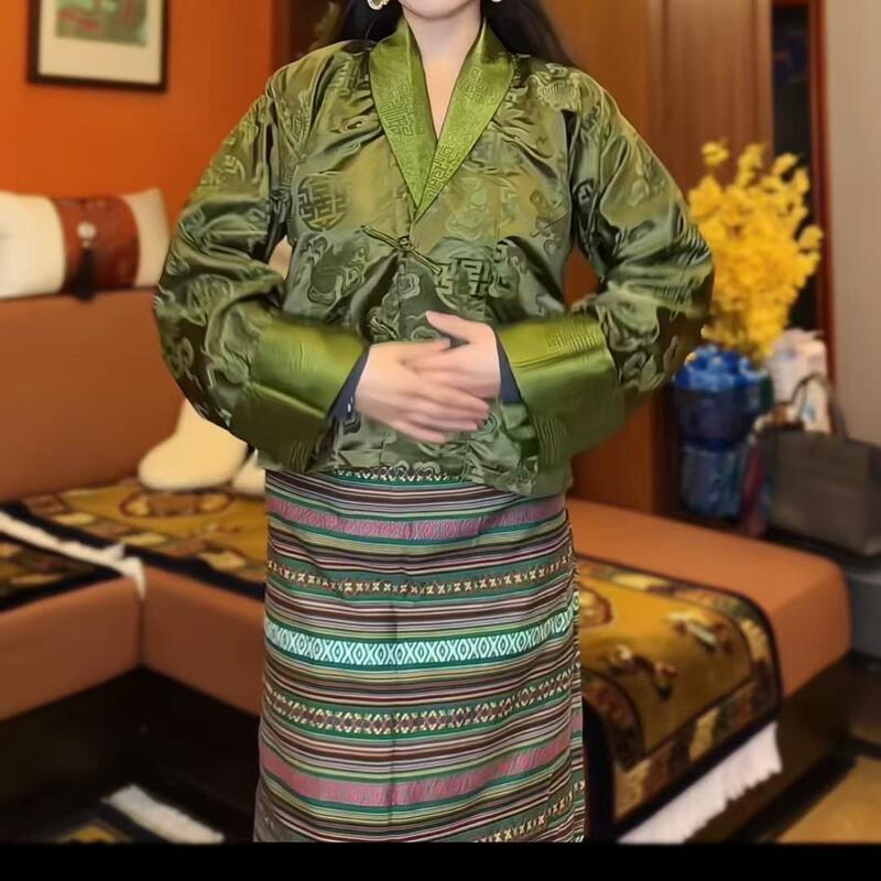 New Bhutanese Tibetan Clothing Set for Women, High-End Elegant Skirt, Retro Ethnic Style Performance Clothing, Simple and Versatile Casual Wear New Bhutanese Tibetan Clothing Set for Women, High-End Elegant Skirt, Retro Ethnic Style Performance Clothing, Simple and Versatile Casual Wear