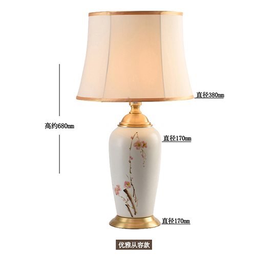 Creative new Chinese decorative table lamp Copper with ceramics Hand-painted ink painting plum blossom Living room bedroom bedside lamp new
