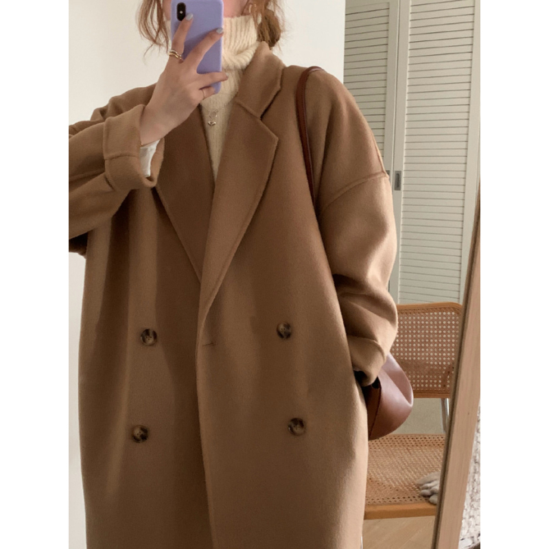 2023 New Autumn and Winter Double-Sided Cashmere Coat for Women, Mid-Length, Over-The-Knee, Korean Cocoon-Shaped High-End Woolen Coat