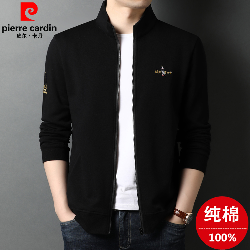 Spring and Autumn New Pierre Cardin Genuine Pure Cotton Cardigan Men's Zip-Up Stand Collar Sweatshirt Casual Sports Jacket for Men
