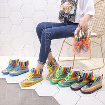 Net red flat jelly rain boots crystal water shoes women rain boots in soft cute adult bucket shoes women fashion