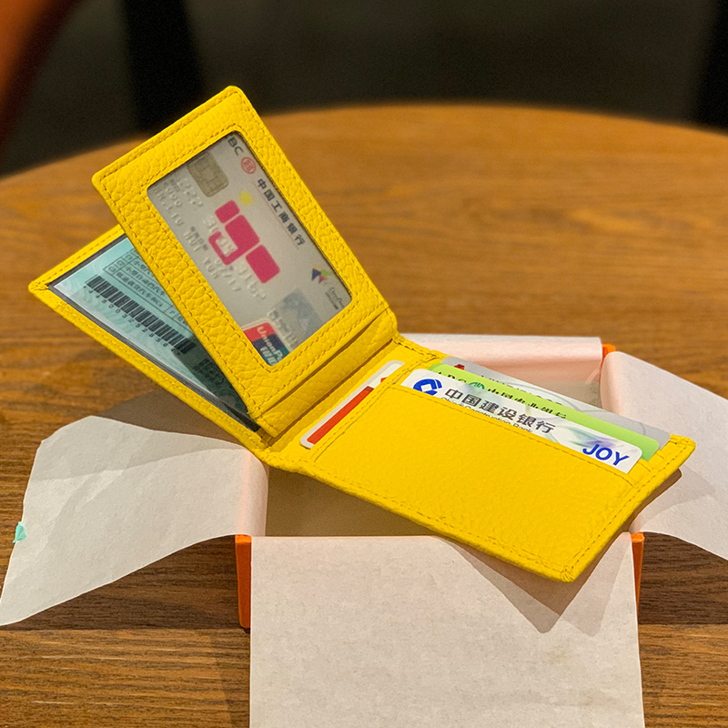 Yellow Lucky and Safe Car Driver's License Leather Cover for Women, Motorcycle Driving License C1 Protective Holder, Genuine Leather, Thin for Men