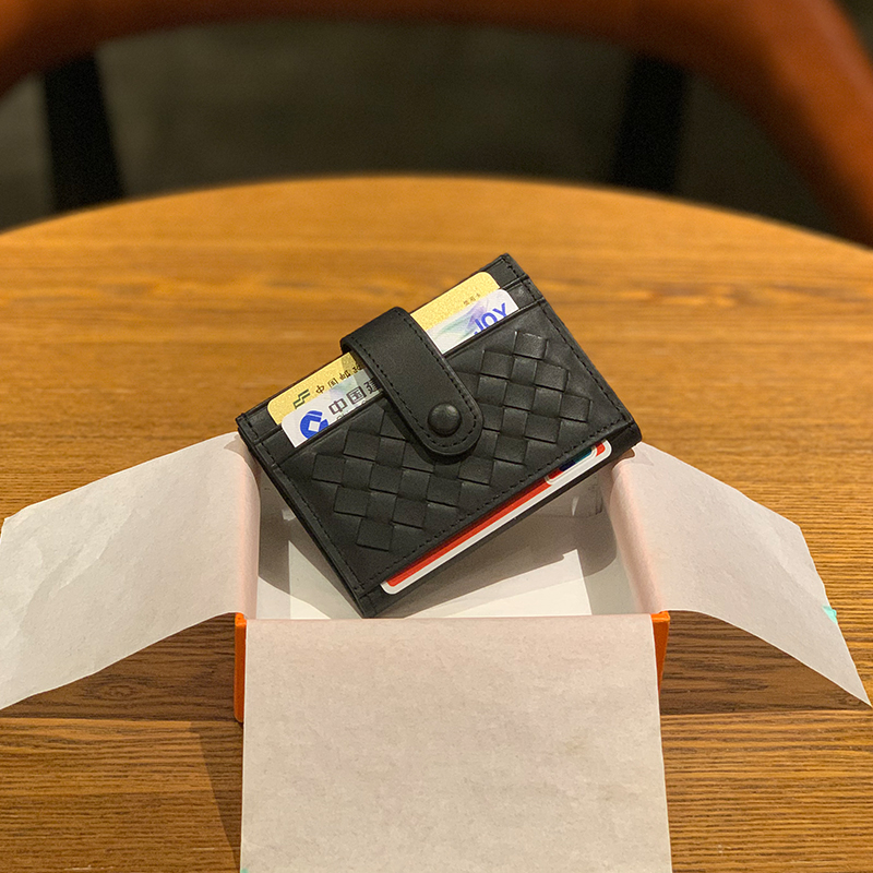 Sheepskin handmade small woven card bag Women's exquisite small ultra-thin two-fold multi-card card holder Men's card bag mini