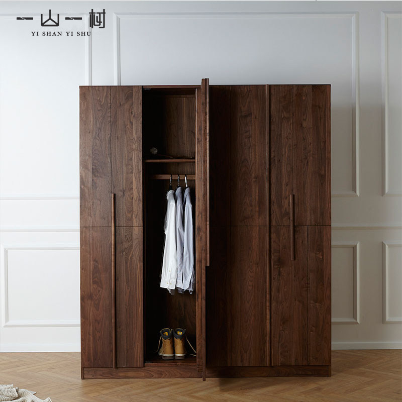 All solid wood wardrobe black walnut double door flat open large wardrobe simple modern log oak bedroom wardrobe custom