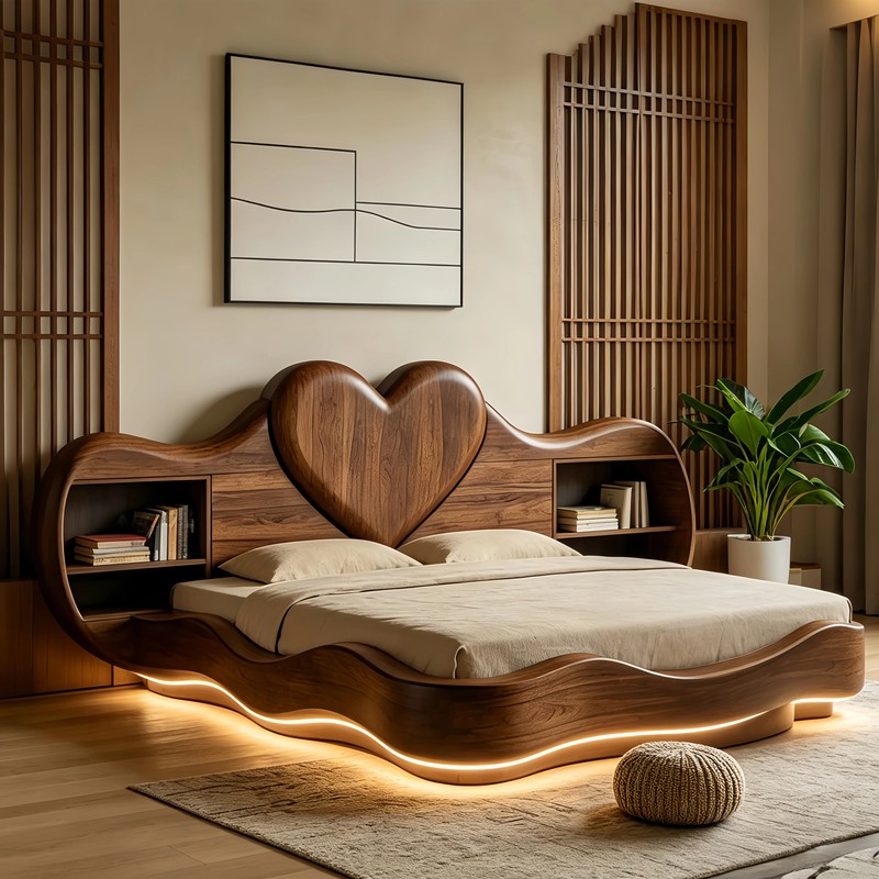 New Chinese-Style Solid Wood High-End and Elegant 2026 New Model Storage Prince and Princess Bed Black Walnut 1.8m Double Bed
