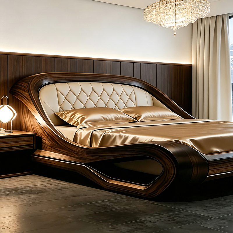 Modern Light Luxury High-End Elegant 2m X 2.2m Master Bedroom Black Walnut 1.8m Double Bed 2026 New Solid Wood Bed Modern Light Luxury High-End Elegant 2m X 2.2m Master Bedroom Black Walnut 1.8m Double Bed 2026 New Solid Wood Bed